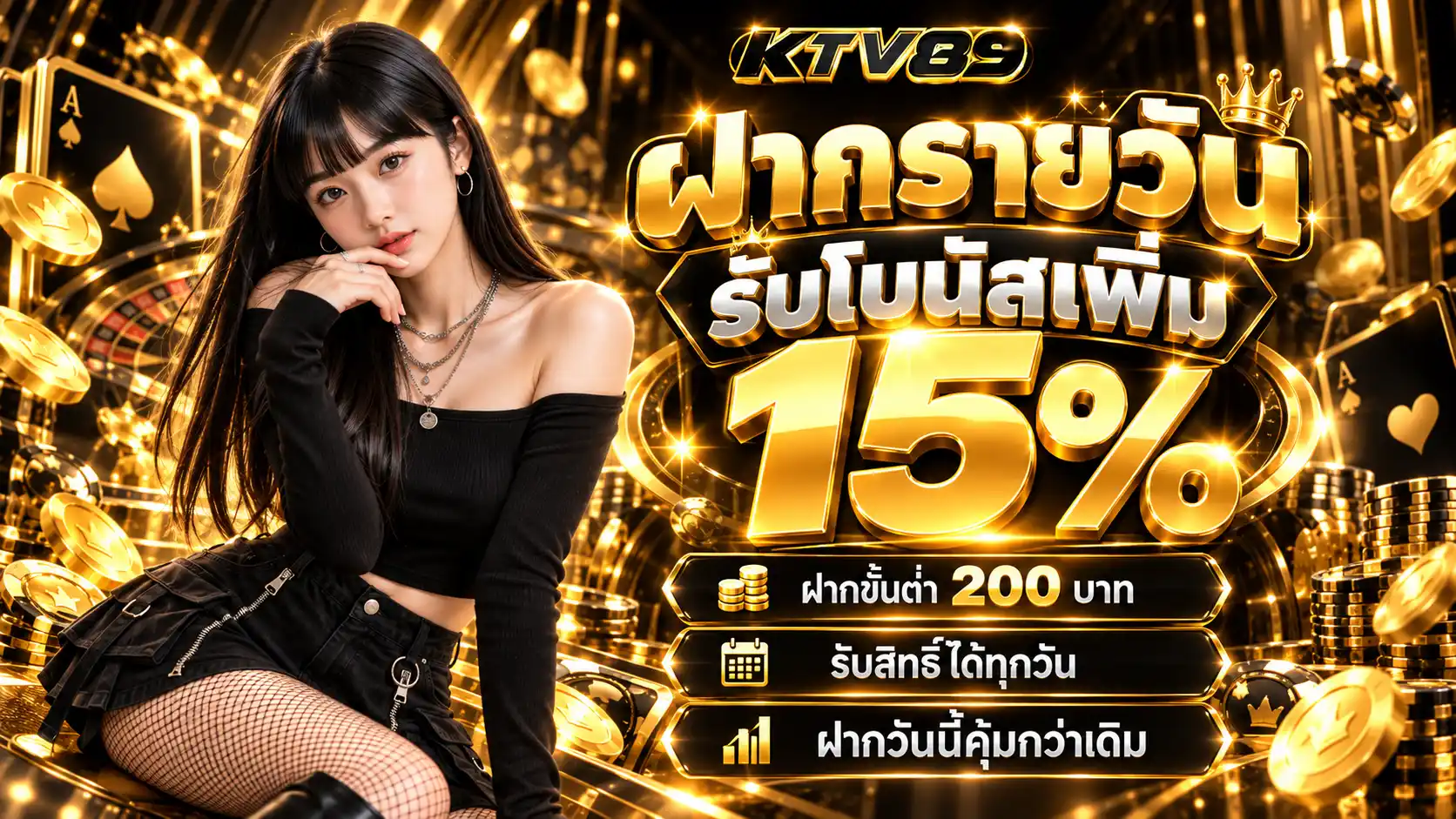 KTV89 โปรฝากรายวัน รับโบนัสเพิ่ม 15%