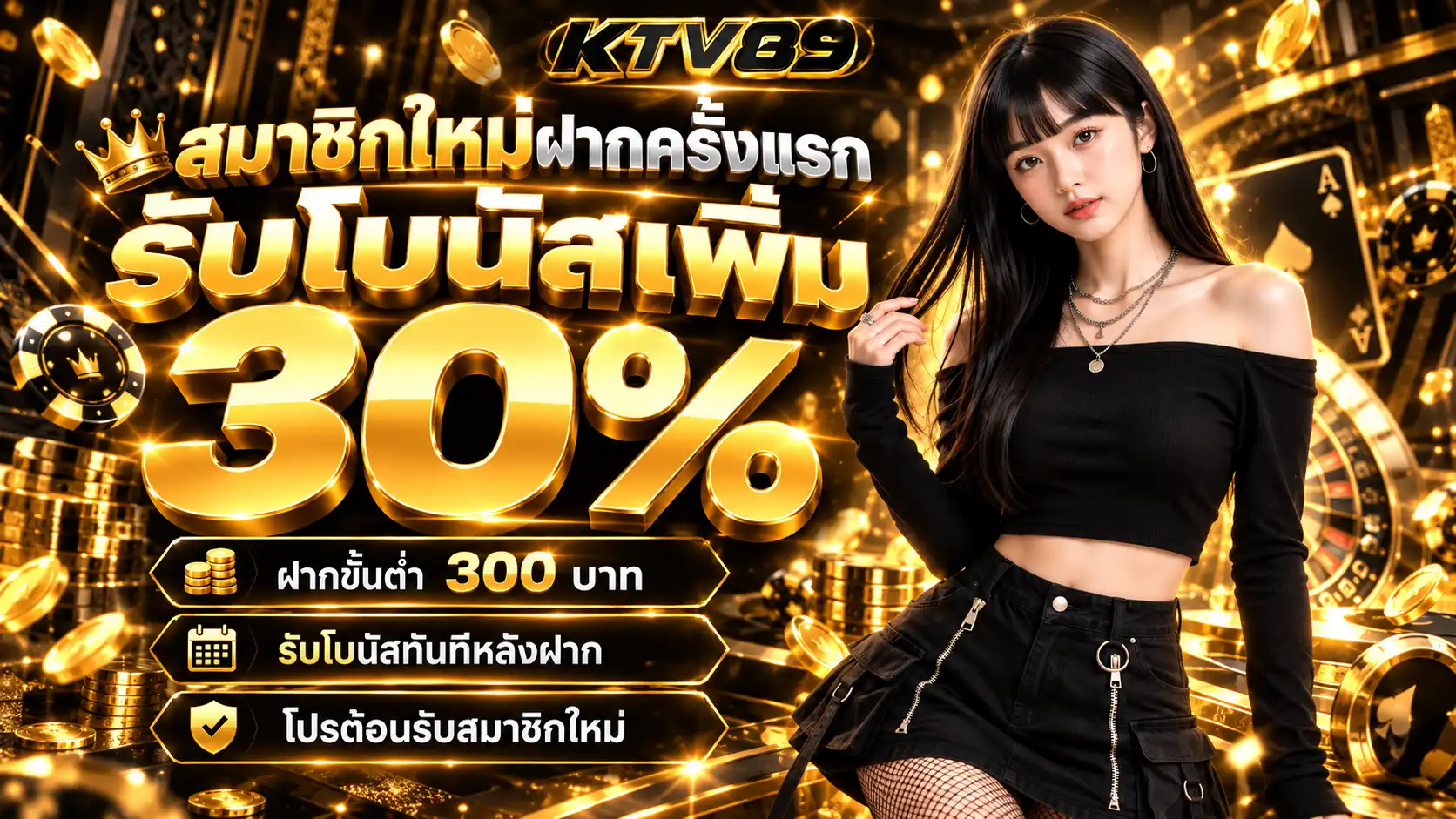 KTV89 โปรสมาชิกใหม่ฝากครั้งแรก รับโบนัสเพิ่ม 30%